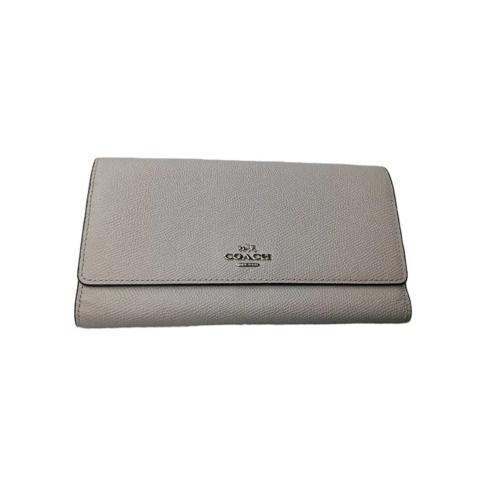 Coach Slim Trifold Wallet Taupe Brown/Gray Refined Pebble Leather